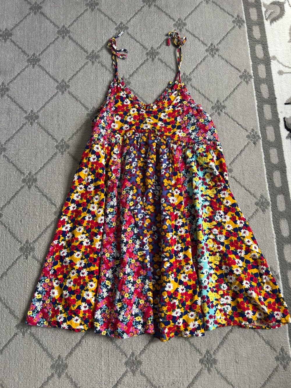 Patrons of Peace Multi-Color Floral Mini Dress with Tie Spaghetti Straps